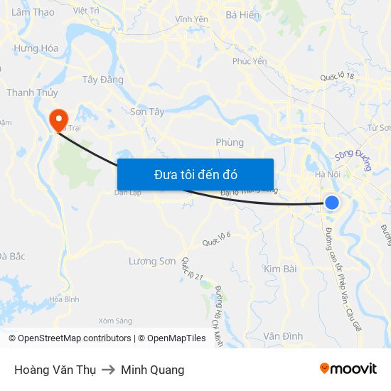 Hoàng Văn Thụ to Minh Quang map