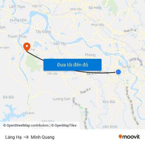 Láng Hạ to Minh Quang map