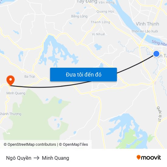 Ngô Quyền to Minh Quang map