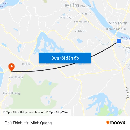Phú Thịnh to Minh Quang map