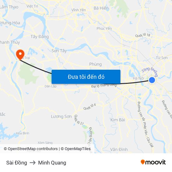 Sài Đồng to Minh Quang map