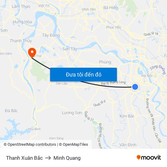 Thanh Xuân Bắc to Minh Quang map