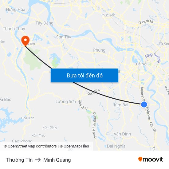 Thường Tín to Minh Quang map