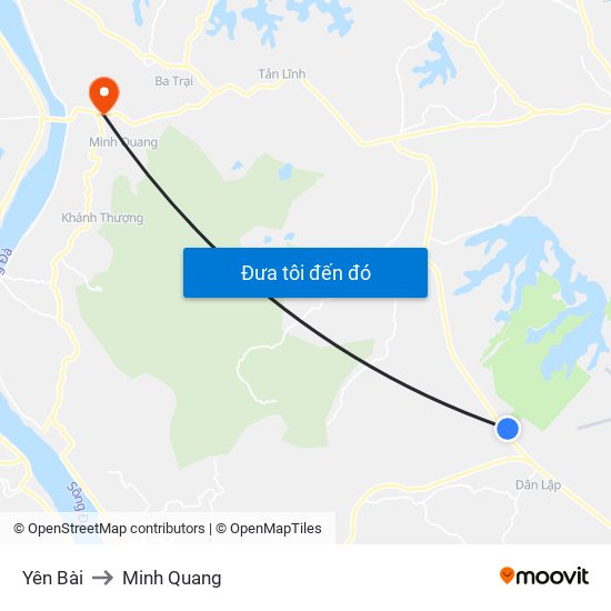 Yên Bài to Minh Quang map