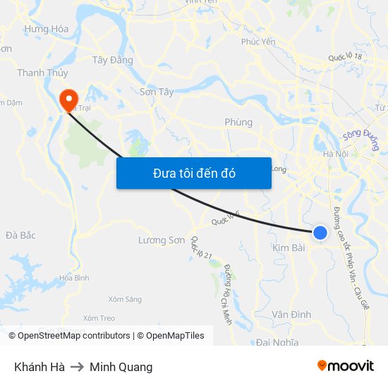 Khánh Hà to Minh Quang map
