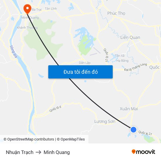 Nhuận Trạch to Minh Quang map