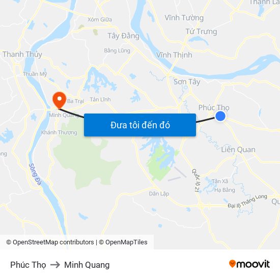 Phúc Thọ to Minh Quang map