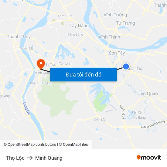 Thọ Lộc to Minh Quang map