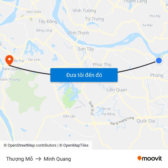 Thượng Mỗ to Minh Quang map