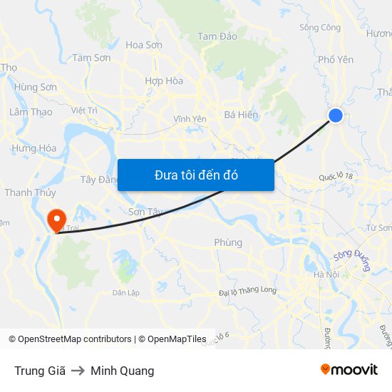 Trung Giã to Minh Quang map