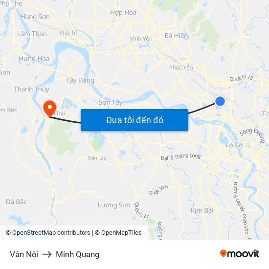 Vân Nội to Minh Quang map