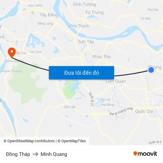 Đồng Tháp to Minh Quang map
