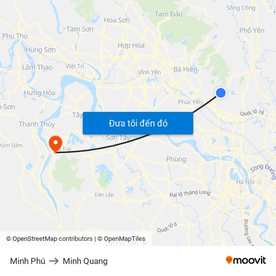 Minh Phú to Minh Quang map