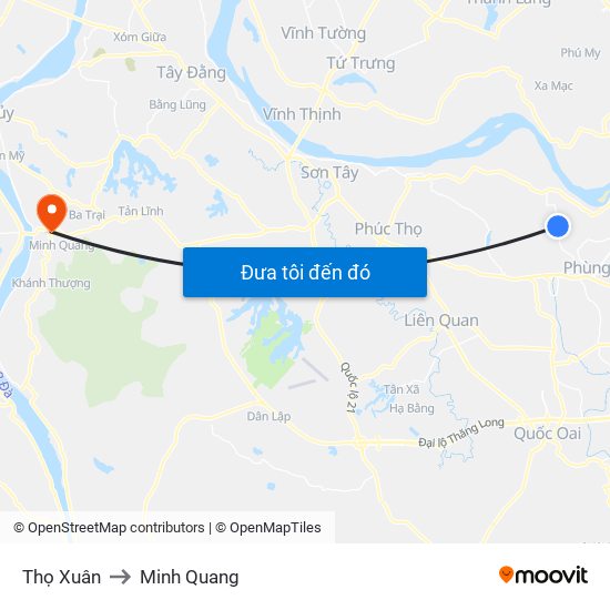 Thọ Xuân to Minh Quang map