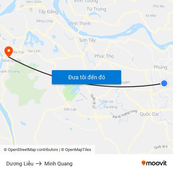 Dương Liễu to Minh Quang map