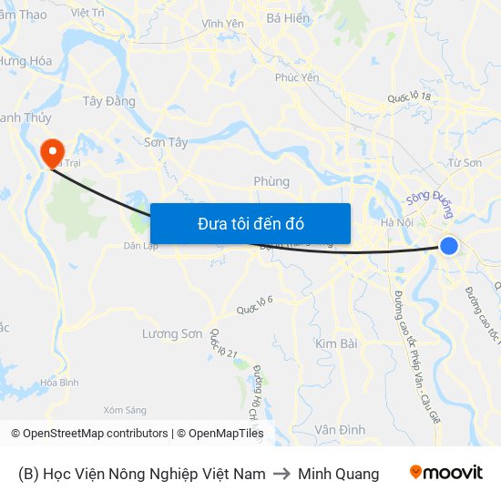 (B) Học Viện Nông Nghiệp Việt Nam to Minh Quang map