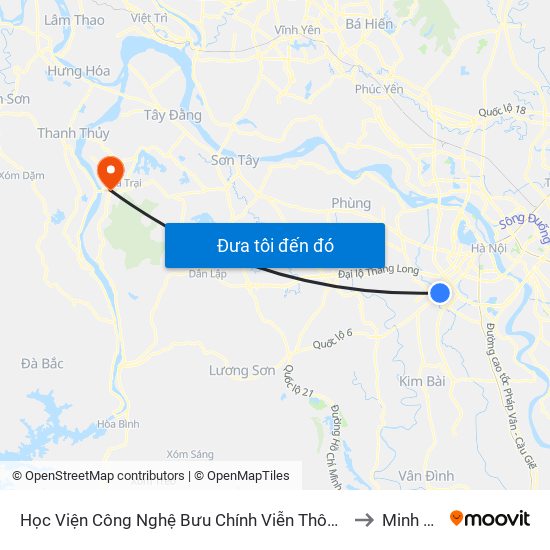 Học Viện Công Nghệ Bưu Chính Viễn Thông - Trần Phú (Hà Đông) to Minh Quang map