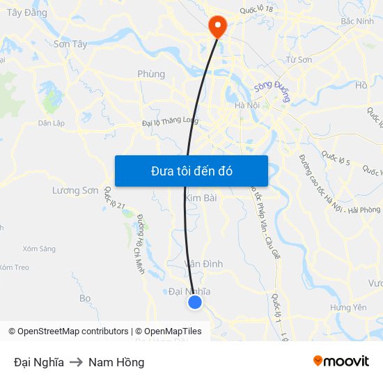 Đại Nghĩa to Nam Hồng map