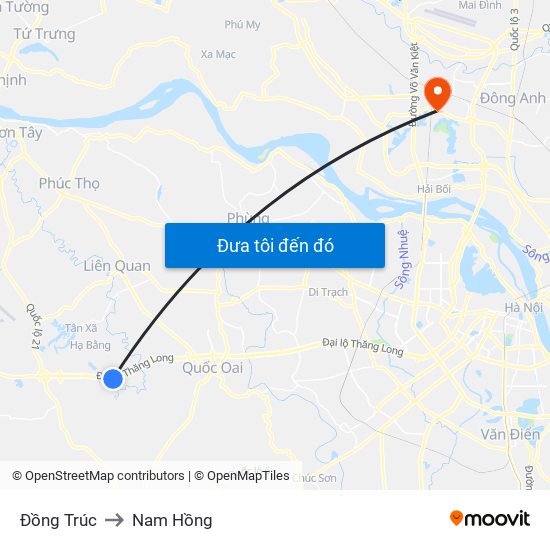 Đồng Trúc to Nam Hồng map
