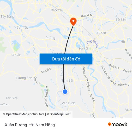 Xuân Dương to Nam Hồng map