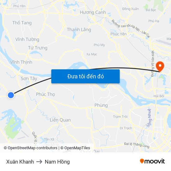 Xuân Khanh to Nam Hồng map