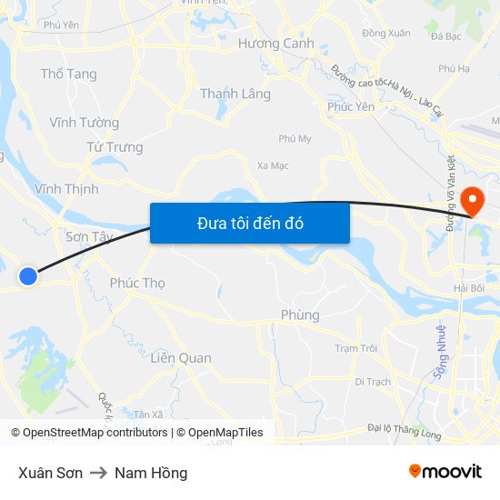 Xuân Sơn to Nam Hồng map