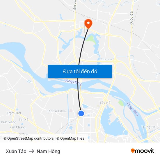 Xuân Tảo to Nam Hồng map