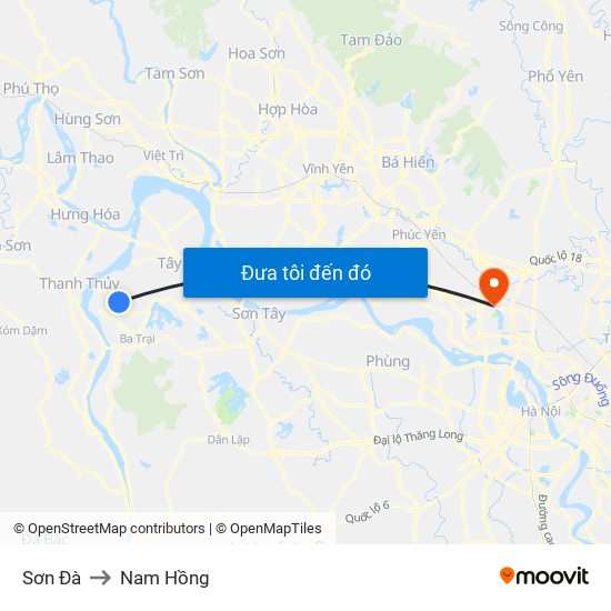 Sơn Đà to Nam Hồng map