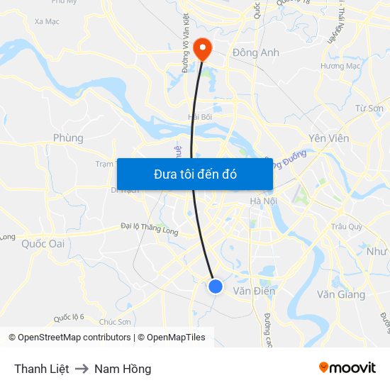 Thanh Liệt to Nam Hồng map