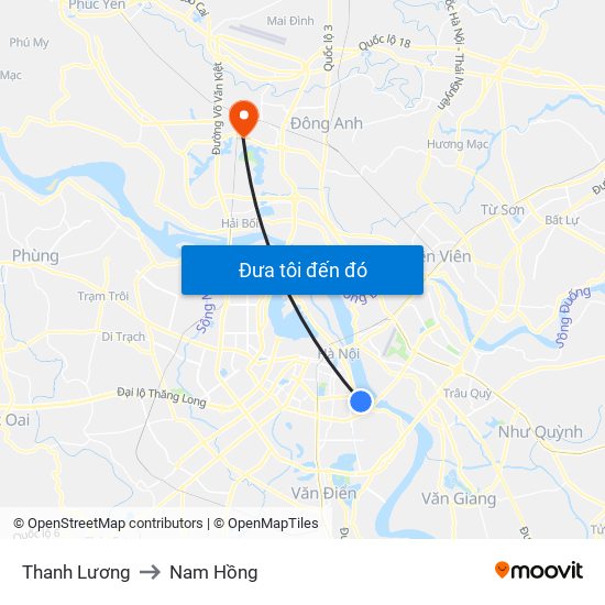 Thanh Lương to Nam Hồng map