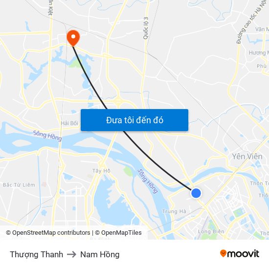 Thượng Thanh to Nam Hồng map