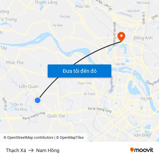 Thạch Xá to Nam Hồng map