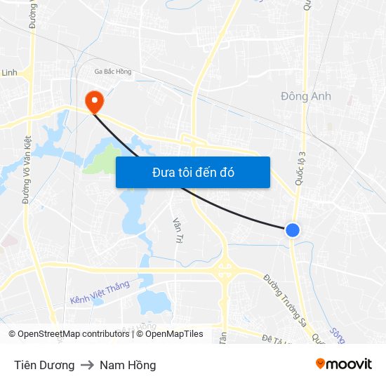 Tiên Dương to Nam Hồng map