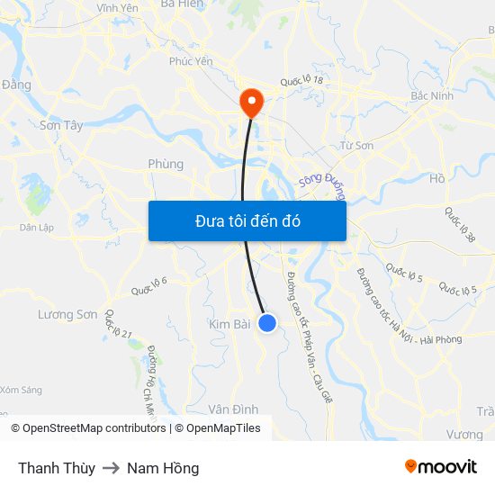 Thanh Thùy to Nam Hồng map