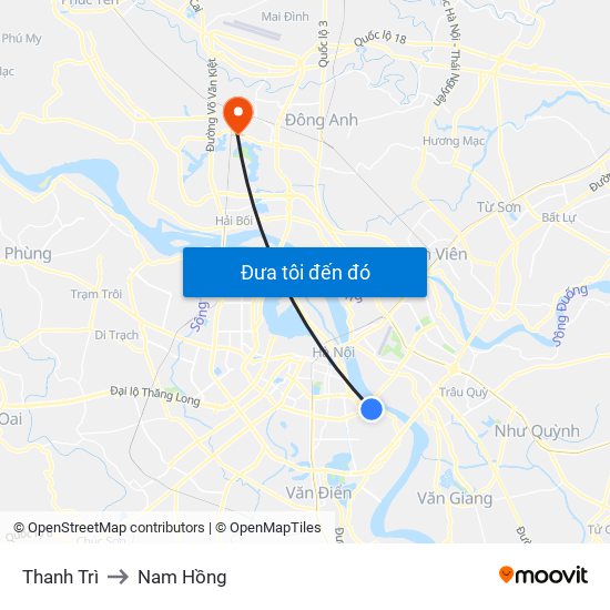 Thanh Trì to Nam Hồng map