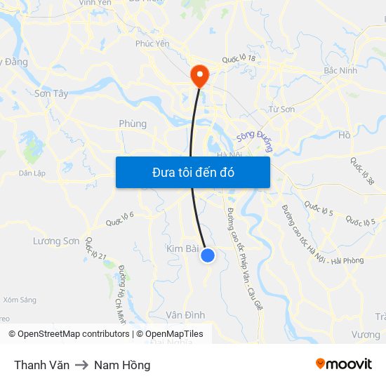 Thanh Văn to Nam Hồng map