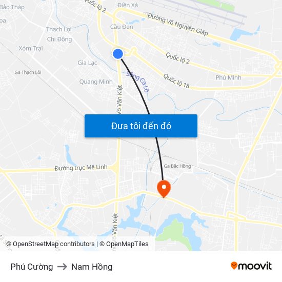 Phú Cường to Nam Hồng map