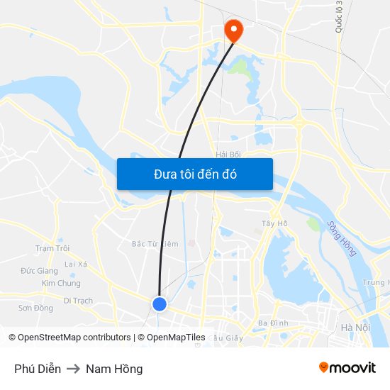Phú Diễn to Nam Hồng map