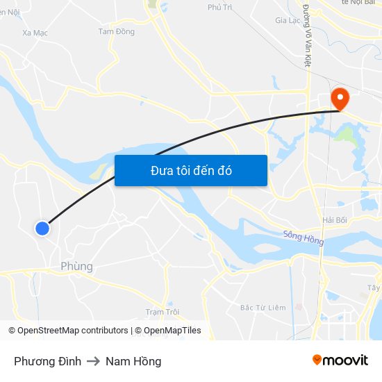 Phương Đình to Nam Hồng map