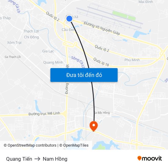 Quang Tiến to Nam Hồng map
