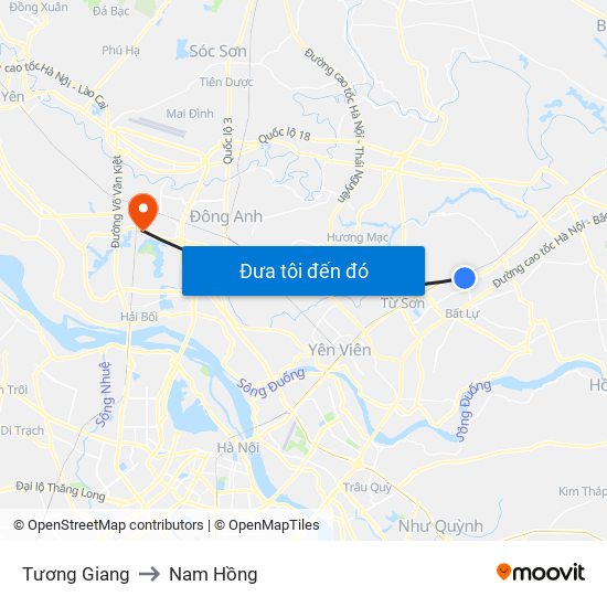 Tương Giang to Nam Hồng map