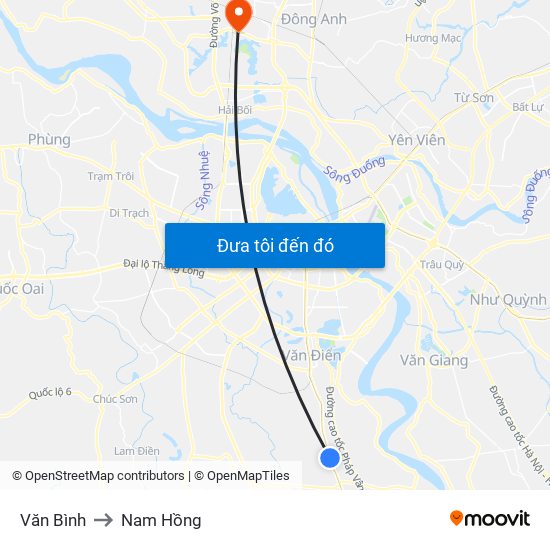 Văn Bình to Nam Hồng map