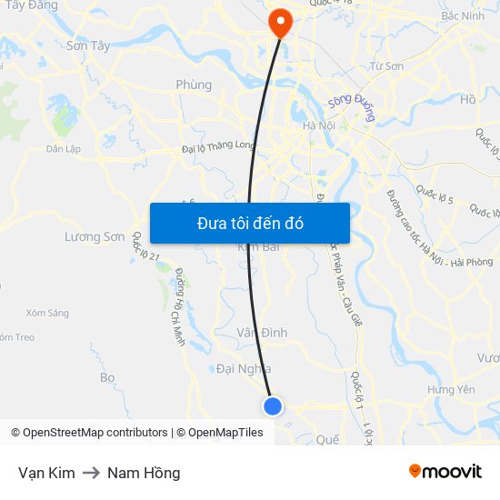 Vạn Kim to Nam Hồng map