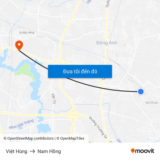 Việt Hùng to Nam Hồng map