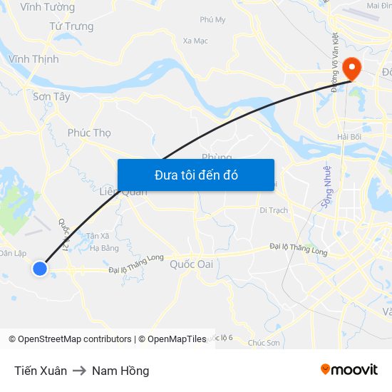 Tiến Xuân to Nam Hồng map