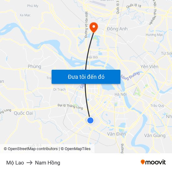 Mộ Lao to Nam Hồng map