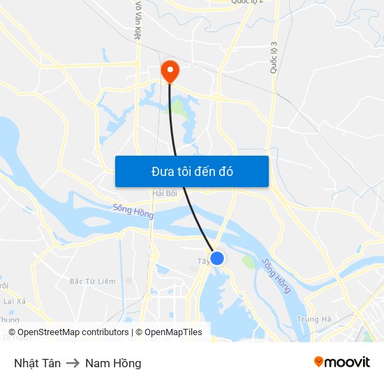 Nhật Tân to Nam Hồng map