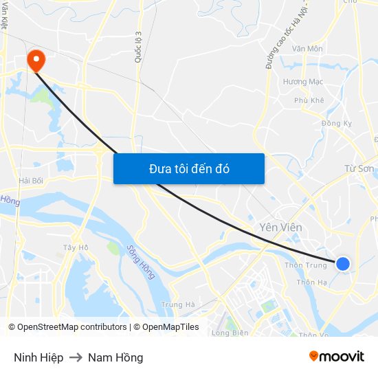 Ninh Hiệp to Nam Hồng map