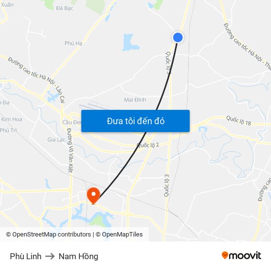 Phù Linh to Nam Hồng map
