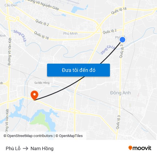 Phù Lỗ to Nam Hồng map